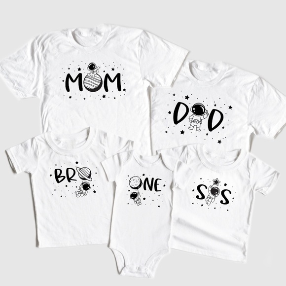 First Birthday Space Theme T-Shirts / Onesie Matching Family Set - Picture 1 of 6